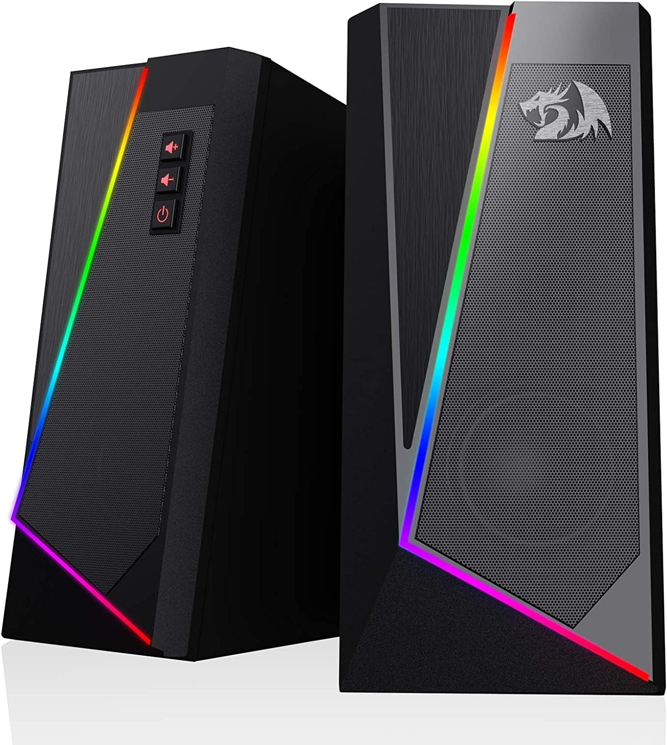 Redragon GS520 Anvil RGB Desktop Speakers, 2.0 Channel PC Computer Stereo Speaker with 6 Colorful LED Modes, Enhanced Sound and Easy-Access Volume Control, USB Powered w/ 3.5mm Cable Redragon GS520 Anvil RGB Desktop Speakers, 2.0 Channel PC Computer Stereo Speaker with 6 Colorful LED Modes, Enhanced Sound and Easy-Access Volume Control, USB Powered w/ 3.5mm Cable